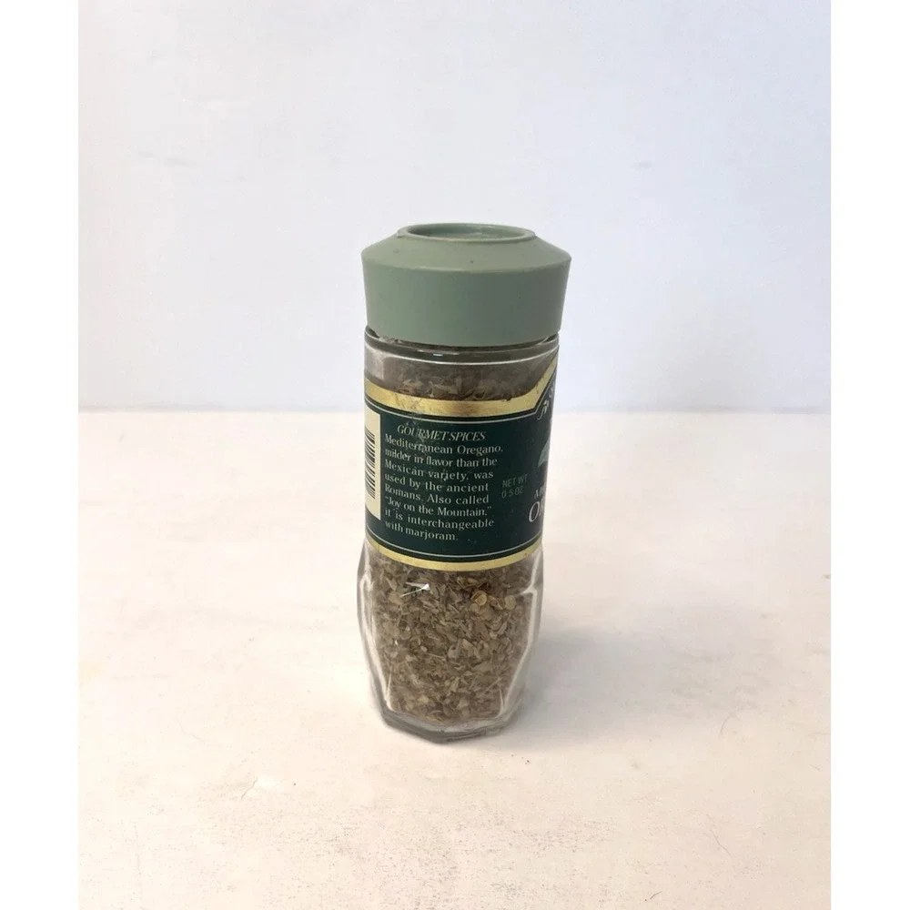 Vintage McCormick Oregano Spice Jar - Glass Container w/‎ Contents - Green Lid
